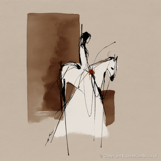 Sepia Rider Silhouette - horse & rider art print and canvas by Julian Vance A.I