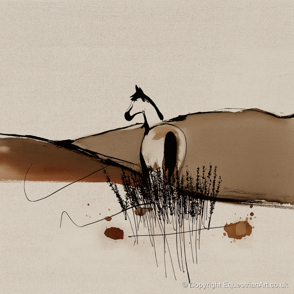 Sepia Ridge Observer - horse landscape art print and canvas by Julian Vance A.I