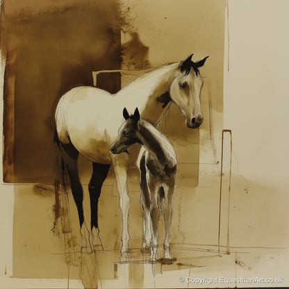 Sepia Shadows - mare & foal art print and canvas by Harrison Cole A.I