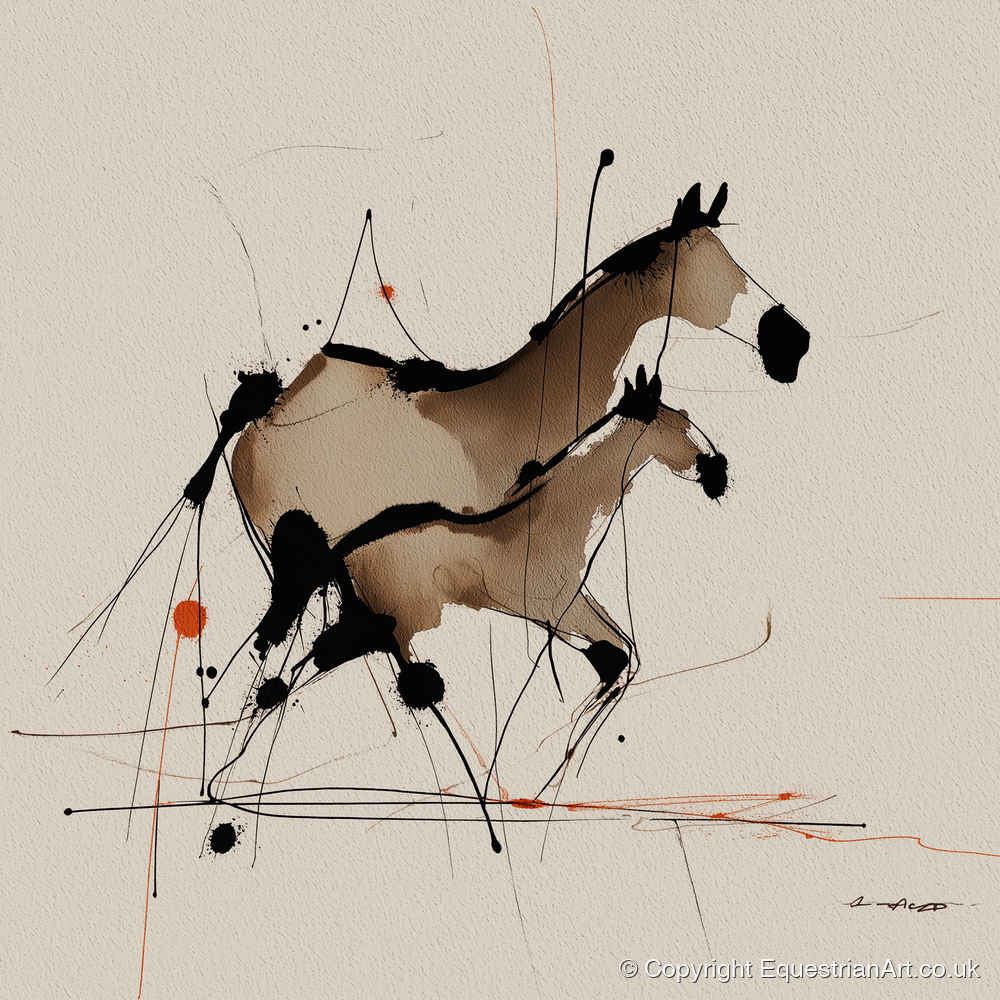 Sepia Shadows - mare & foal art print and canvas by Julian Vance A.I
