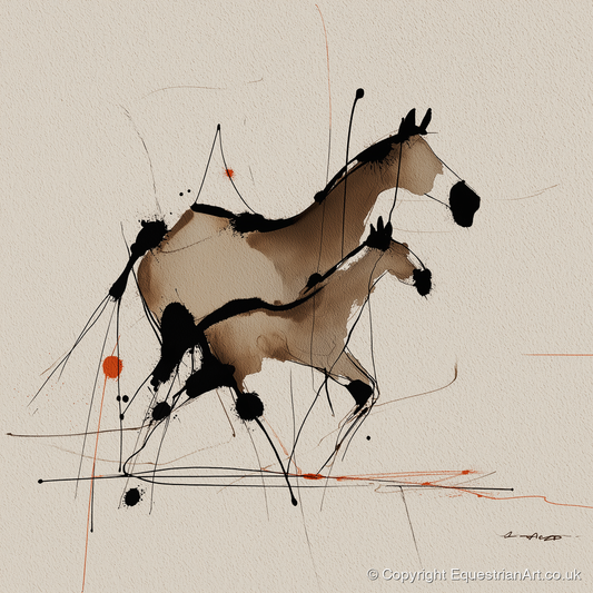 Sepia Shadows - mare & foal art print and canvas by Julian Vance A.I