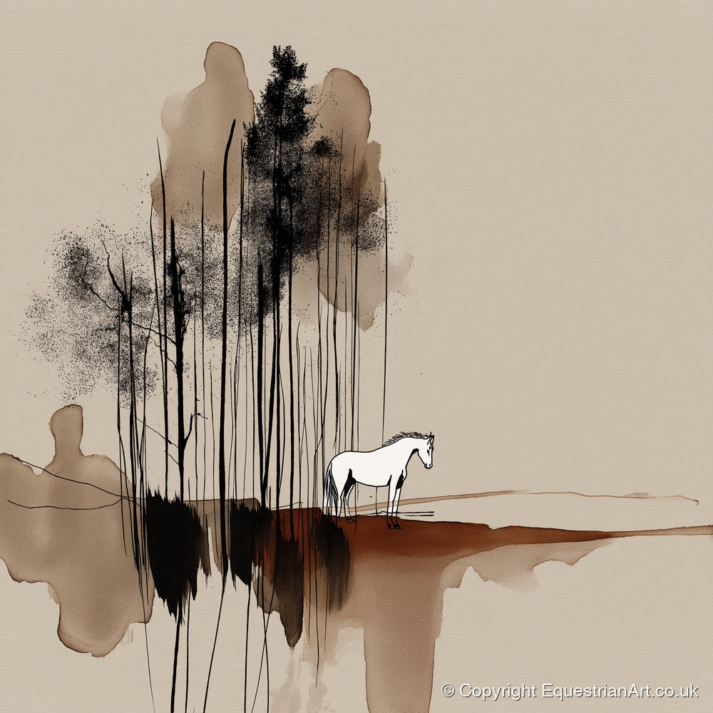 Sepia Solitude - horse landscape art print and canvas by Julian Vance A.I