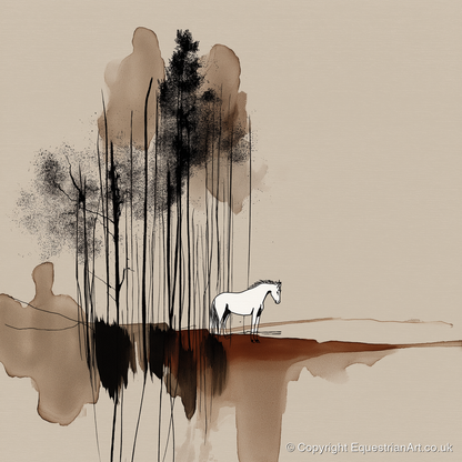 Sepia Solitude - horse landscape art print and canvas by Julian Vance A.I