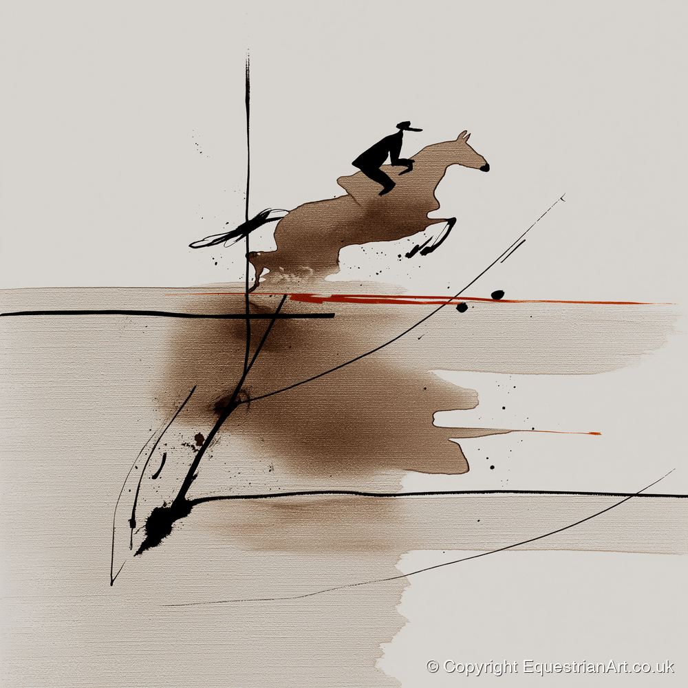 Sepia Suspension - show jumping horse art print and canvas by Julian Vance A.I