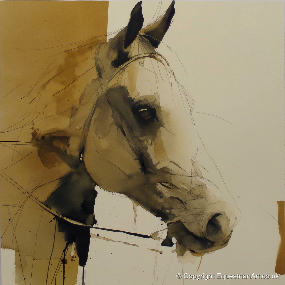 Sepia Wash Profile - horse portrait art print and canvas by Harrison Cole A.I