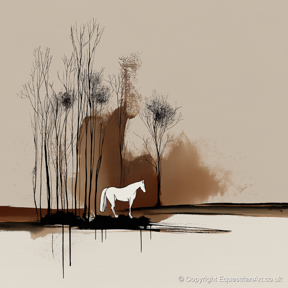 Sepia Woodland Solitude - horse landscape art print and canvas by Julian Vance A.I