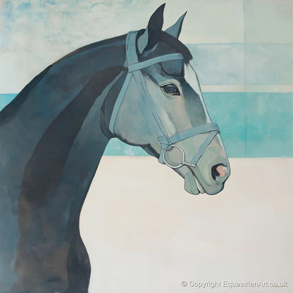 Serene Aquamarine Profile - racing horse art print and canvas by Flora Whitby A.I
