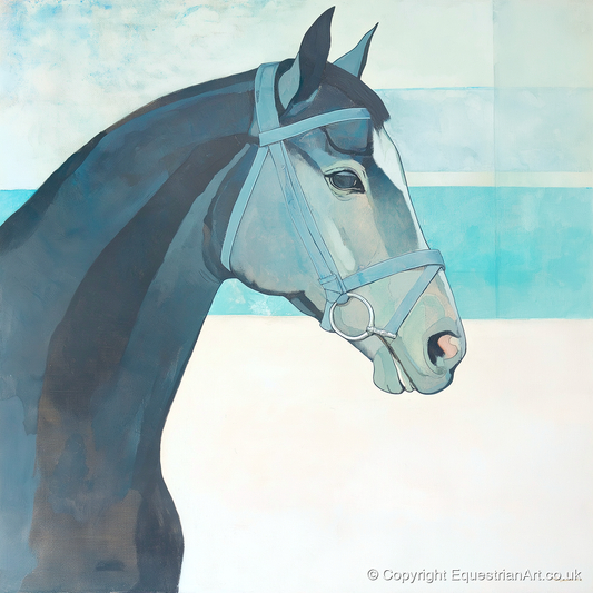 Serene Aquamarine Profile - racing horse art print and canvas by Flora Whitby A.I