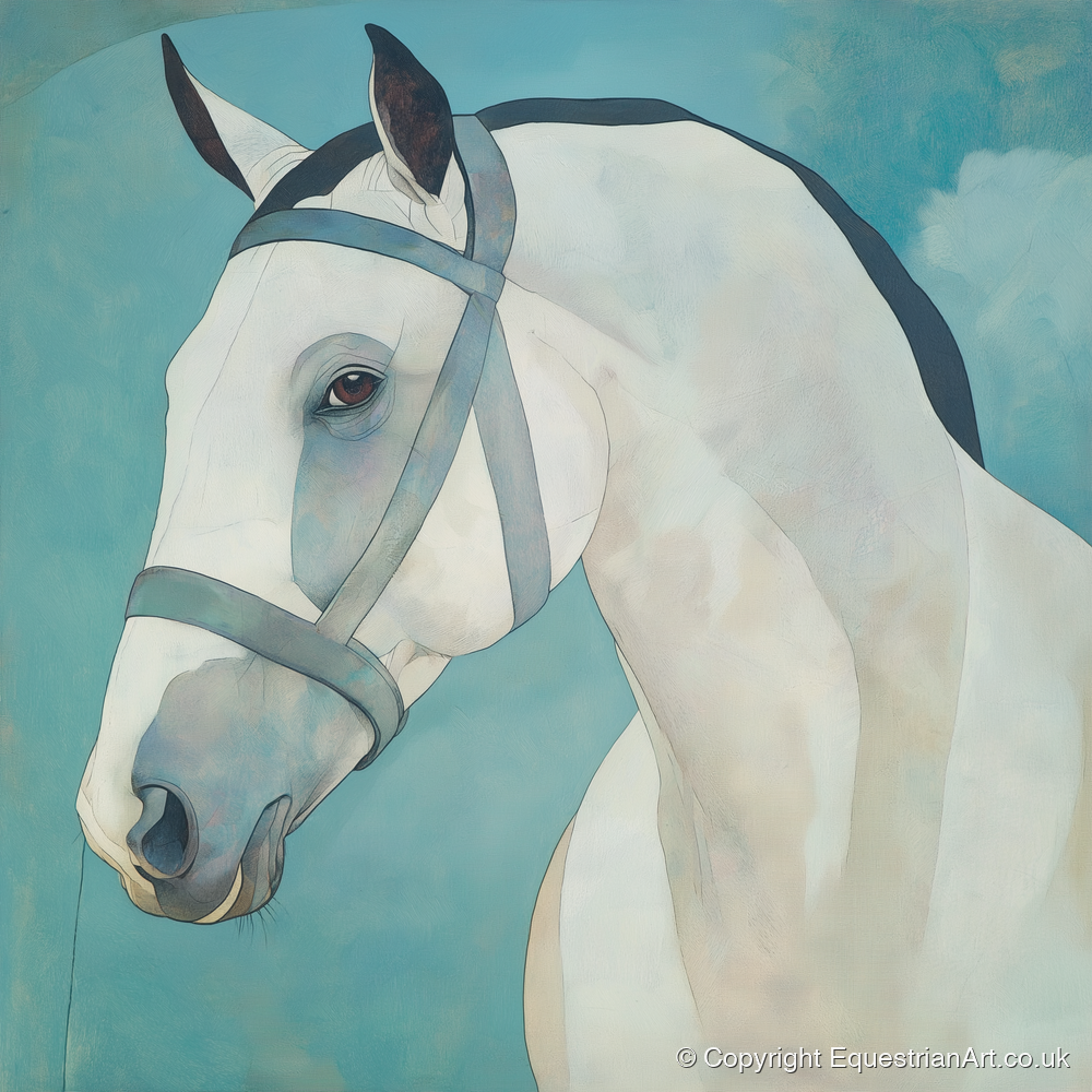 Serene Focus in Teal - horse portrait art print and canvas by Flora Whitby A.I