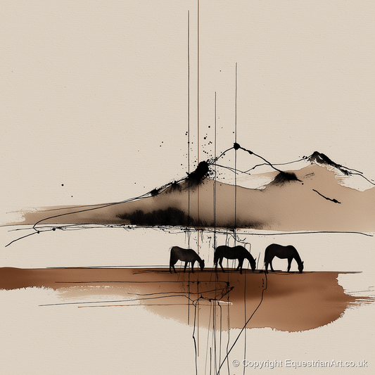 Serene Grazing Horizon - horse landscape art print and canvas by Julian Vance A.I