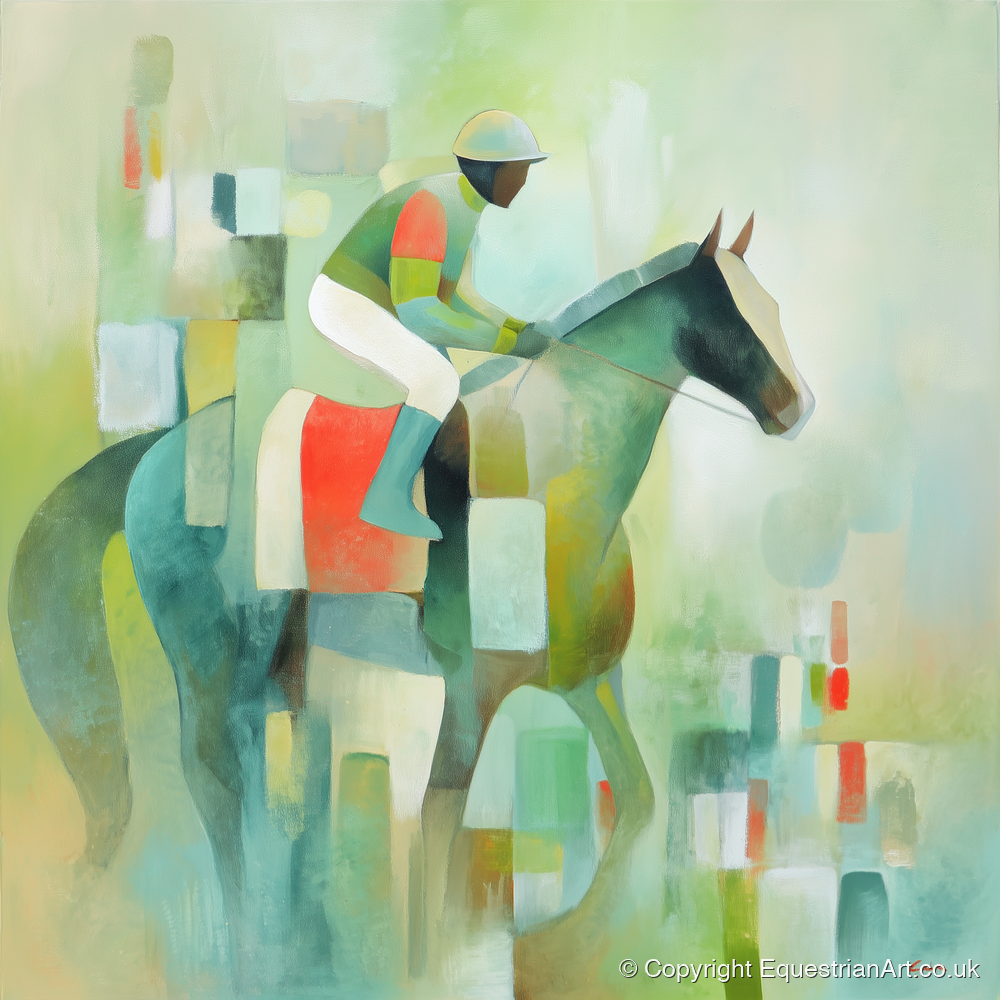 Serene Racing Geometry - racing horse art print and canvas by Leon Lambert A.I