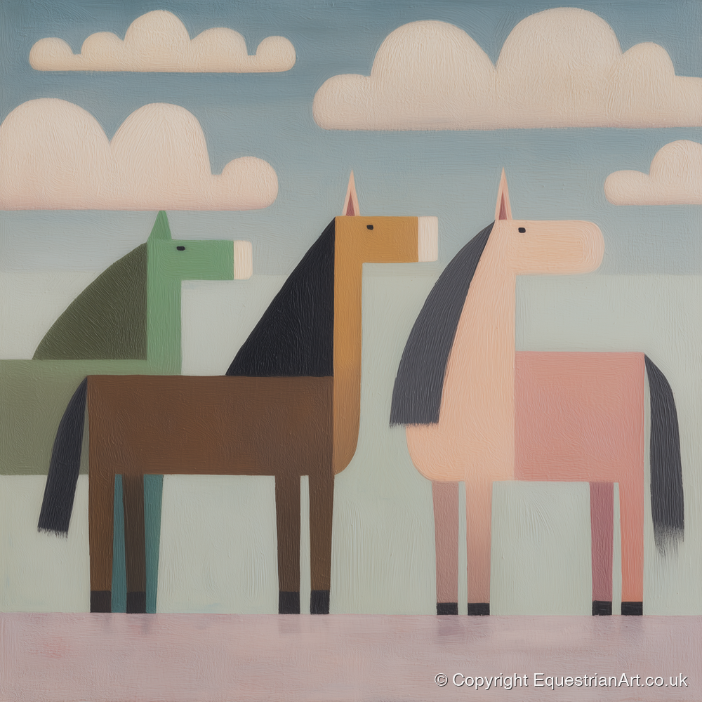 Serene Stylised Herd - horse landscape art print and canvas by Wallace Bingham A.I