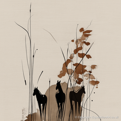 Serenity in the Reeds - wild horses art print and canvas by Julian Vance A.I