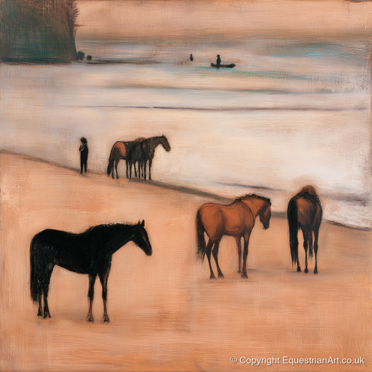 Serenity on the Sands - horse landscape art print and canvas by Arabella Knight A.I