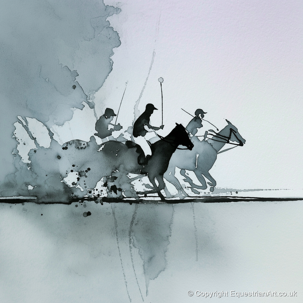 Shadows of the Chukka - polo horse art print and canvas by Adrian Frost A.I