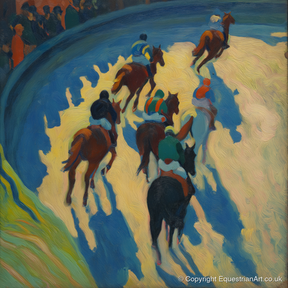 Shadows on the Bend - racing horse art print and canvas by Rowan Sinclair A.I