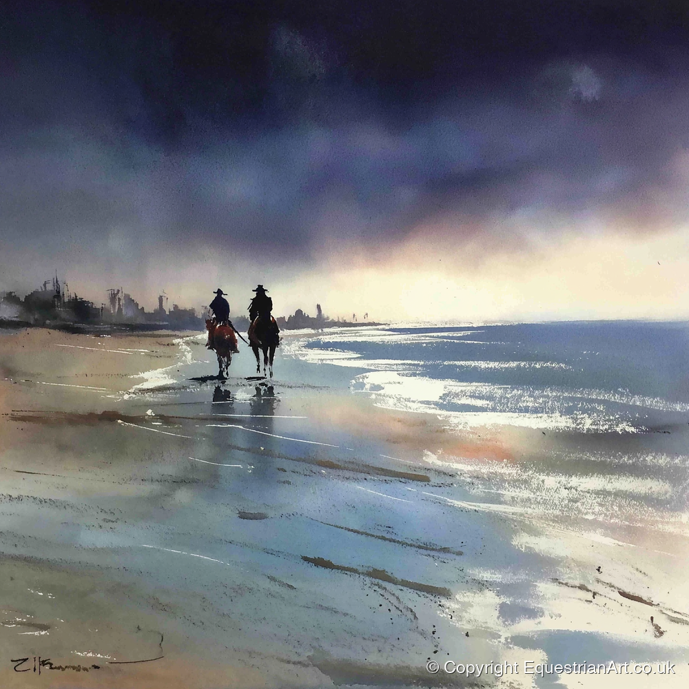 Shadows on the Shore - horse landscape art print and canvas by Eleanor Brooks A.I