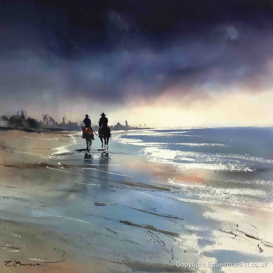 Shadows on the Shore - horse landscape art print and canvas by Eleanor Brooks A.I