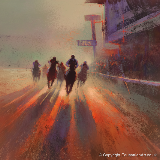 Shadows on the Track - racing horse art print and canvas by Rupert Kingsley A.I