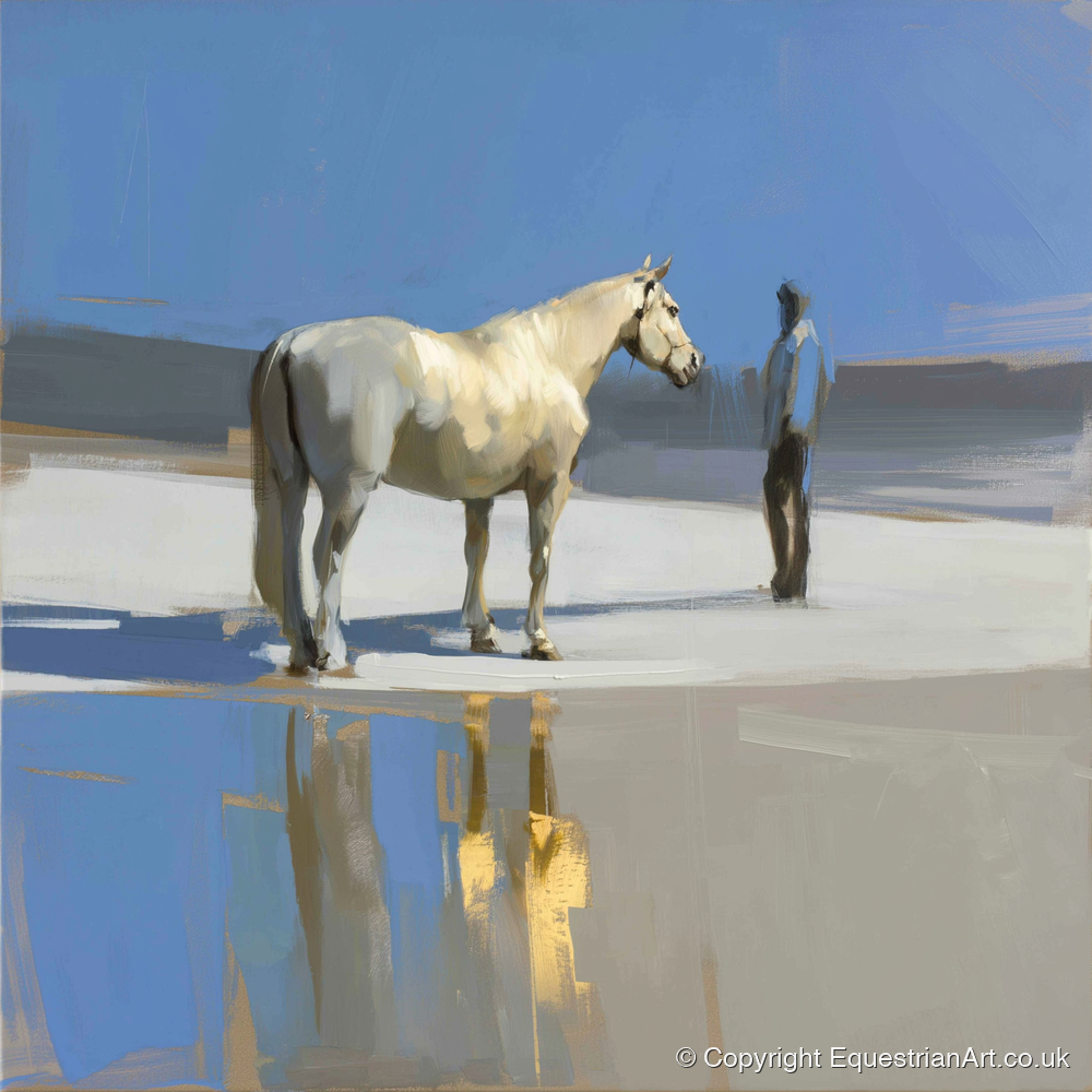 Shared Blue Horizon - horse & rider art print and canvas by Elias Thorne A.I