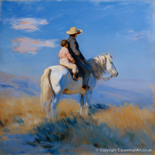 Shared Horizon - horse & rider art print and canvas by Gabriel Hayes A.I
