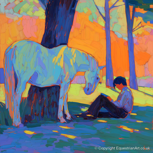 Shared Solitude - horse & rider art print and canvas by Jonathan Crawford A.I