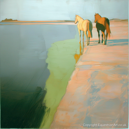 Shoreline Companions - horse landscape art print and canvas by Emerson Grey A.I