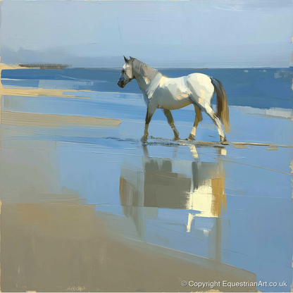 Shoreline Reflection - horse landscape art print and canvas by Elias Thorne A.I