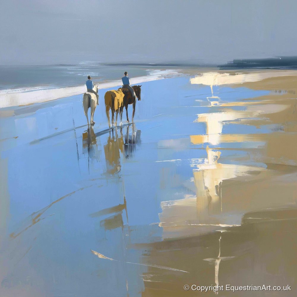 Shoreline Reflections - horse landscape art print and canvas by Elias Thorne A.I