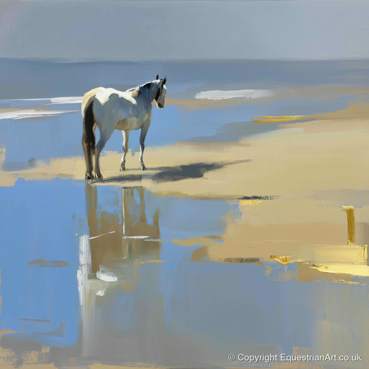 Shoreline Solitude - horse landscape art print and canvas by Elias Thorne A.I