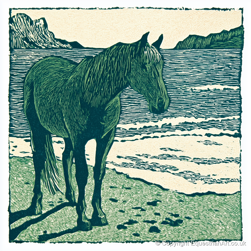 Shoreline Solitude - horse landscape art print and canvas by Hector Sullivan A.I