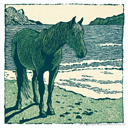 Shoreline Solitude - horse landscape art print and canvas by Hector Sullivan A.I
