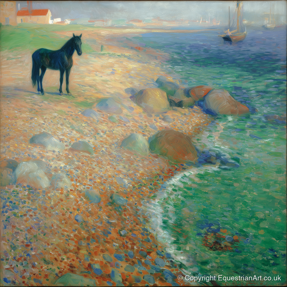 Shoreline Solitude - horse landscape art print and canvas by Ambrose Keating A.I