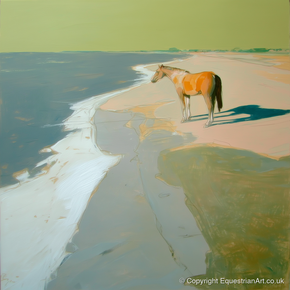 Shoreline Solitude - horse landscape art print and canvas by Emerson Grey A.I
