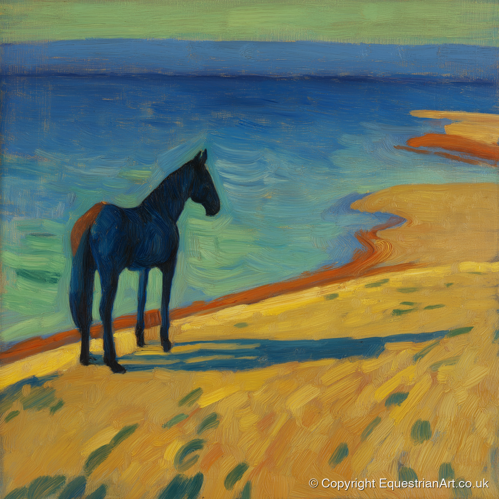 Shoreline Stillness - horse landscape art print and canvas by Rowan Sinclair A.I