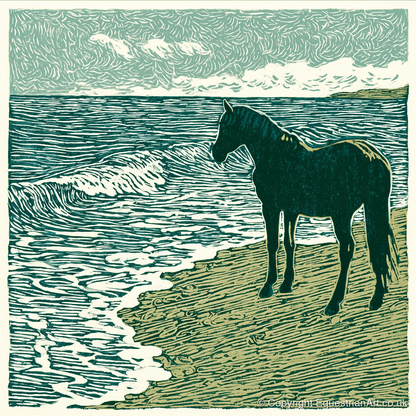Shoreline Watch - horse landscape art print and canvas by Hector Sullivan A.I