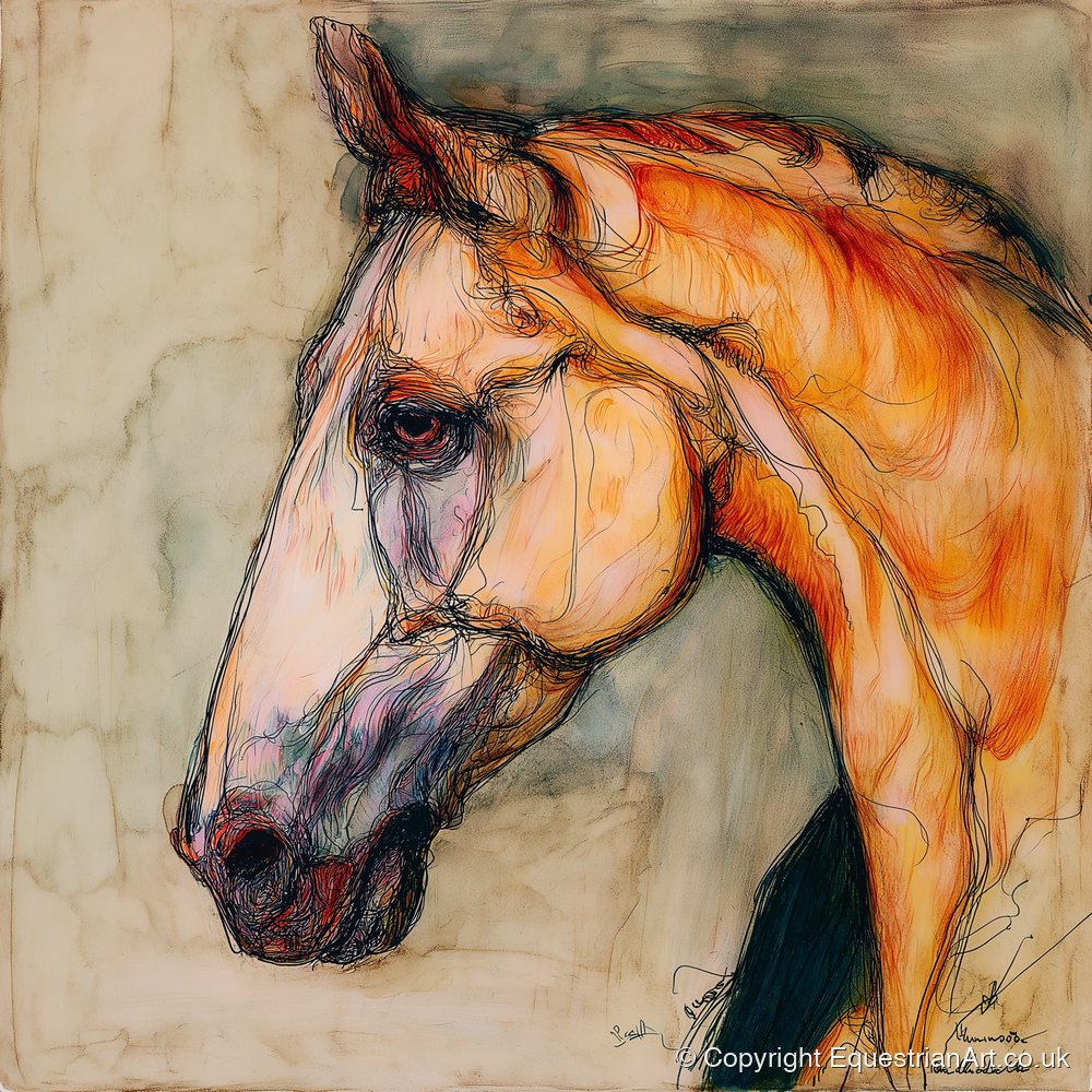 Sienna Wash Equine Study - horse portrait art print and canvas by Clementine Villiers A.I