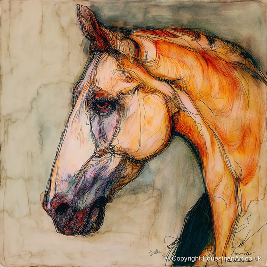 Sienna Wash Equine Study - horse portrait art print and canvas by Clementine Villiers A.I
