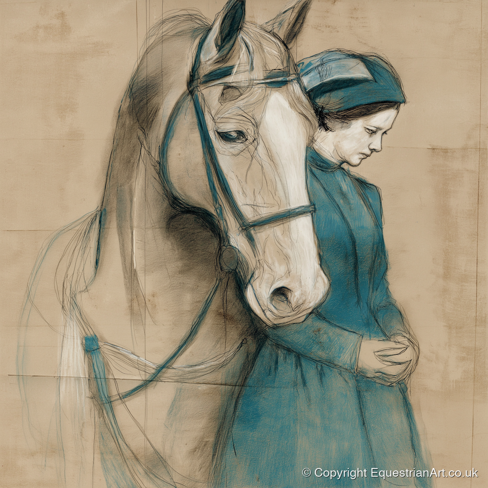 Silent Bond - horse & rider art print and canvas by Clara Pemberton A.I