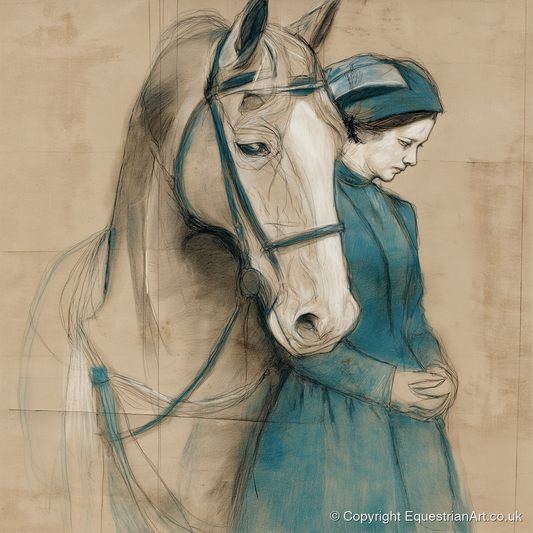 Silent Bond - horse & rider art print and canvas by Clara Pemberton A.I