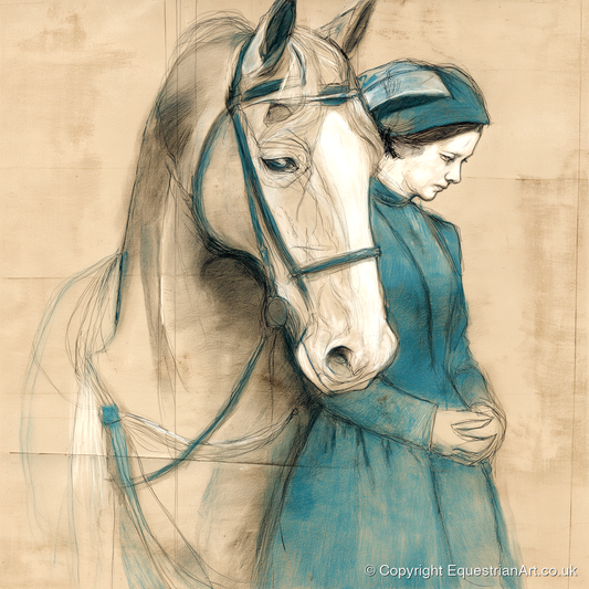 Silent Bond - horse & rider art print and canvas by Clara Pemberton A.I