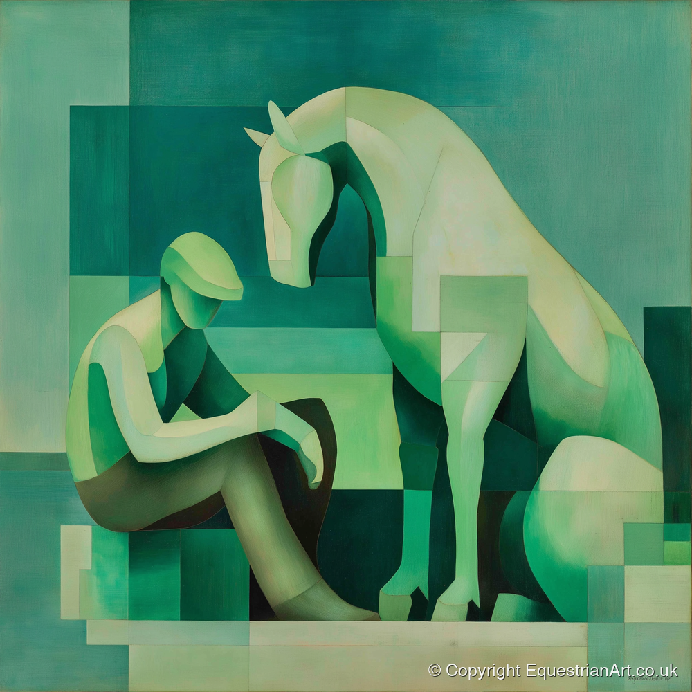 Silent Conversation - horse & rider art print and canvas by Leopold Finch A.I