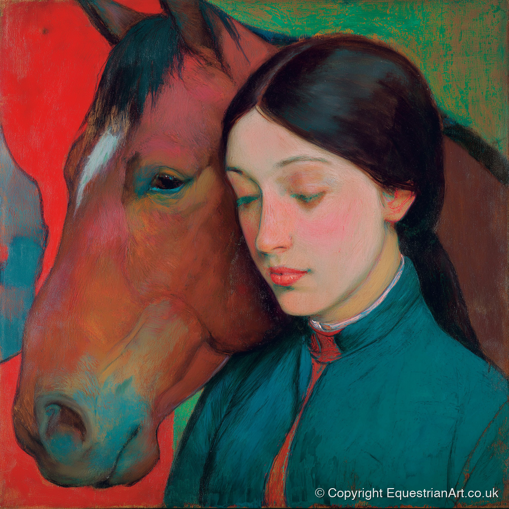 Silent Devotion - horse & rider art print and canvas by Lawrence Gable A.I