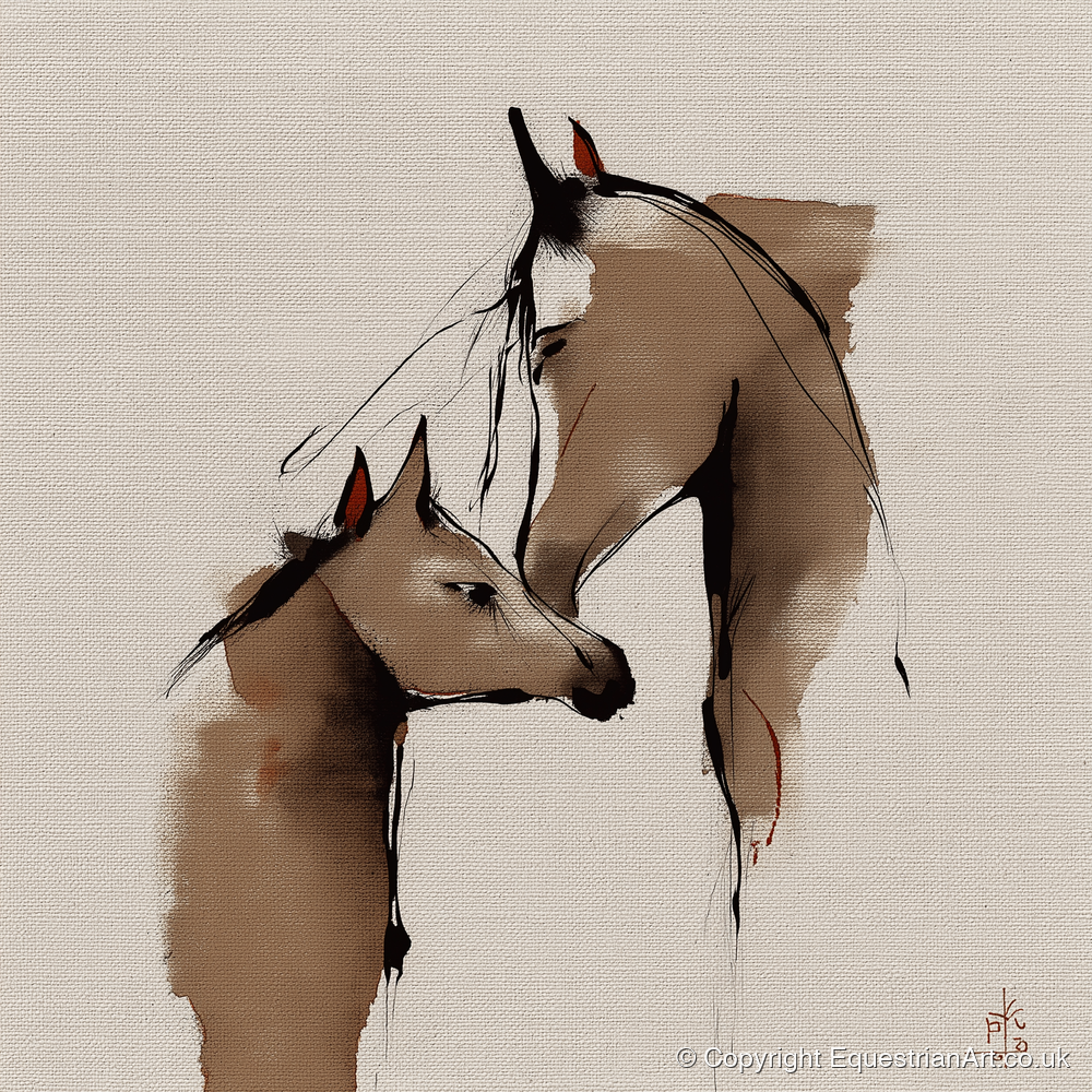 Silent Devotion - mare & foal art print and canvas by Julian Vance A.I