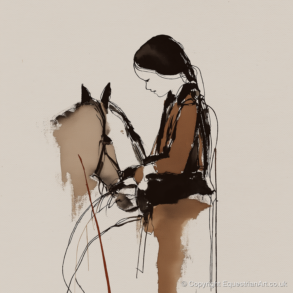 Silent Dialogue - horse & rider art print and canvas by Julian Vance A.I