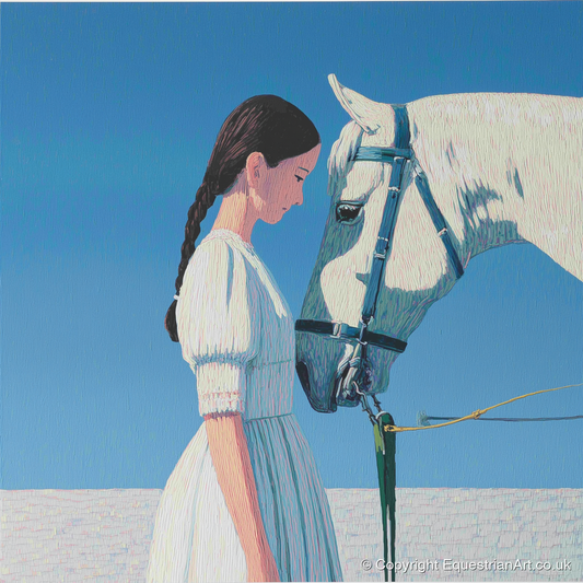 Silent Dialogue - horse & rider art print and canvas by Simon Whitlock A.I