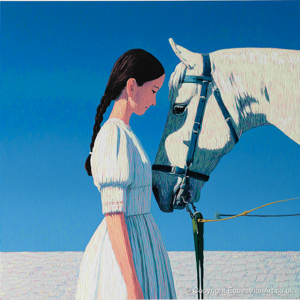 Silent Dialogue - horse & rider art print and canvas by Simon Whitlock A.I
