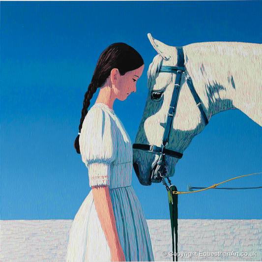 Silent Dialogue - horse & rider art print and canvas by Simon Whitlock A.I