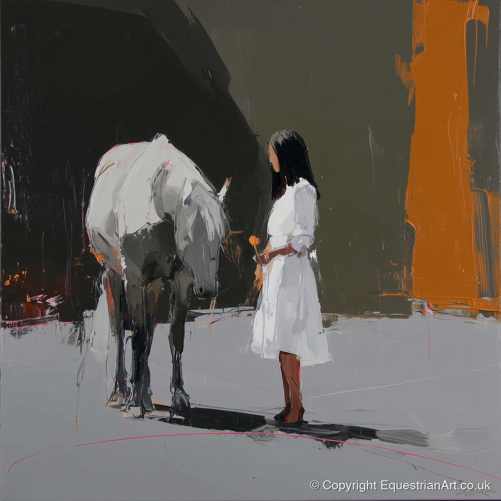 Silent Dialogue - horse & rider art print and canvas by Cedric Barrett A.I