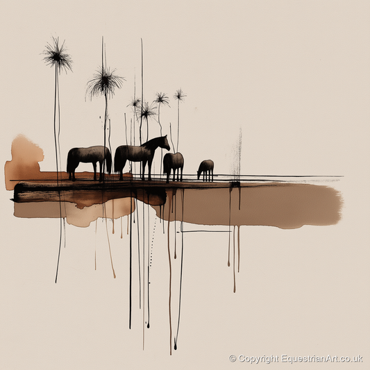 Silent Gathering at Dusk - wild horses art print and canvas by Julian Vance A.I